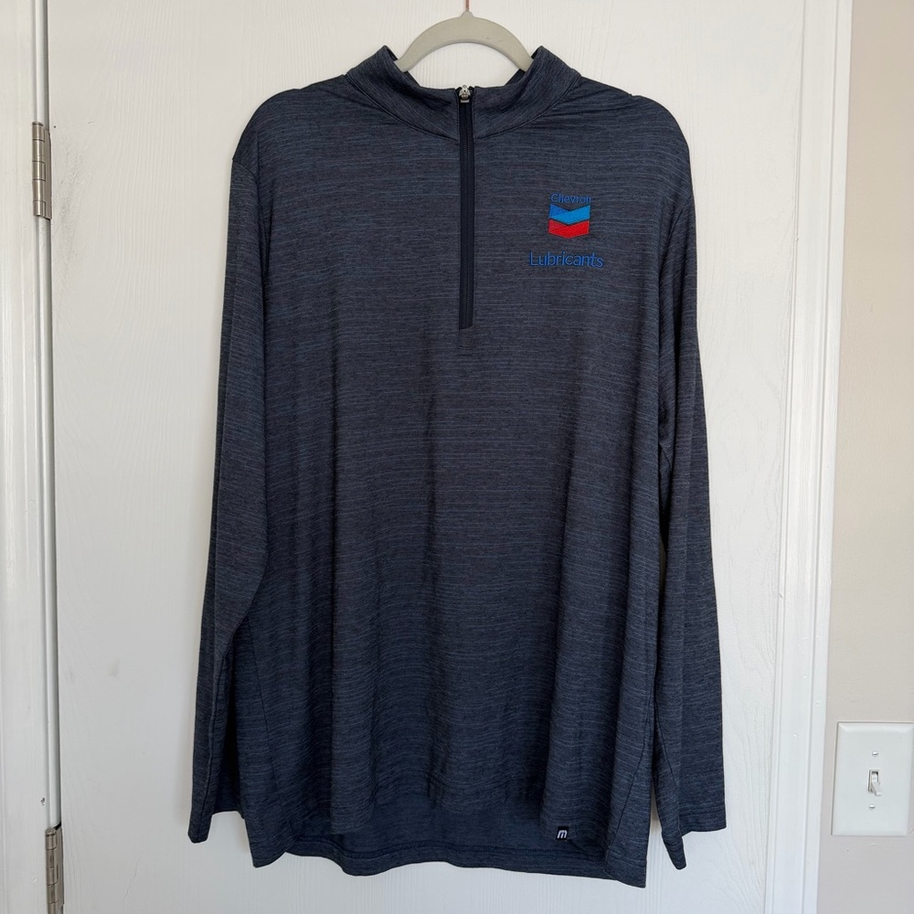 Travis Mathew Blue Gray Lightweight Quarter-Zip Pullover with Chevron Logo